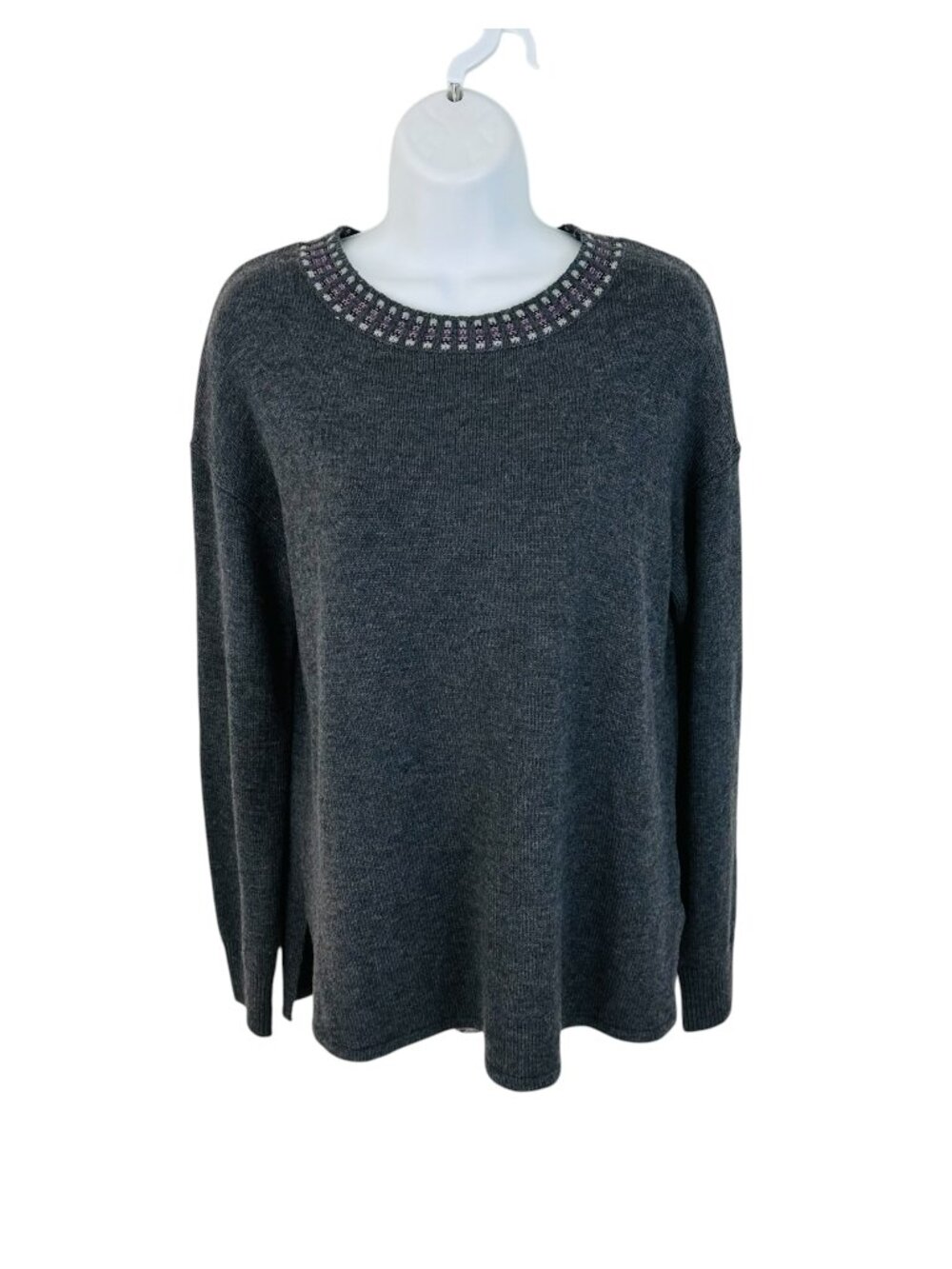 Krimson Klover Women's Size S Merino Blend Back Stripe Gray Purple Sweater